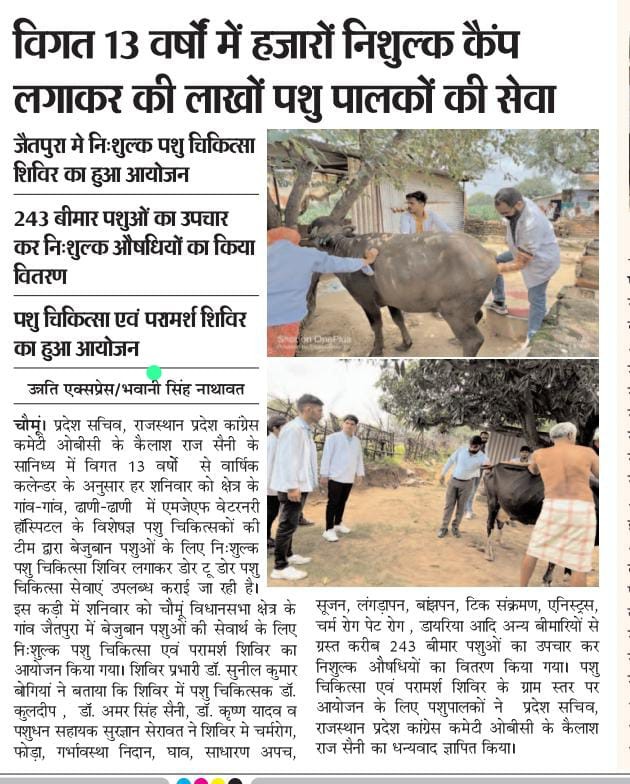 Free Veterinary Camp Organised at Village Jaitpura on Dated 06.08.2023